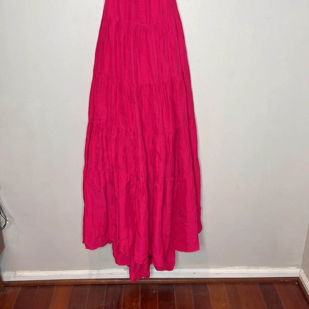 Anthropologie Let Me Be Cutout Tiered Dress‎ Open Back Maxi Hot Pink Extra-Small
